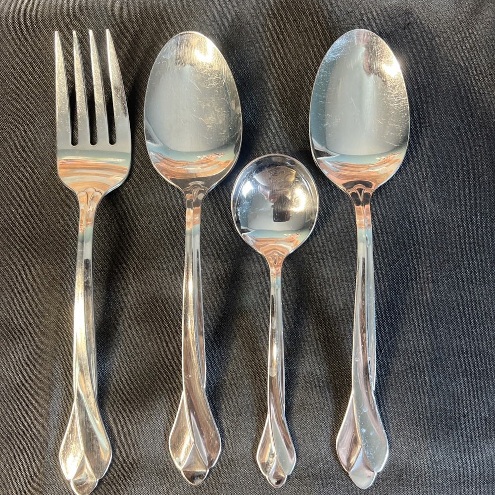 4pc‎ - Oneida Tribeca Stainless Steel Serving Fork - 2 Serving Spoons Soup Spoon